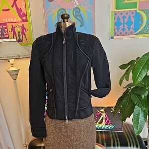 Vintage Y2K Armani Exchange Double Zip Black Moto Jacket Distressed Trapunto S